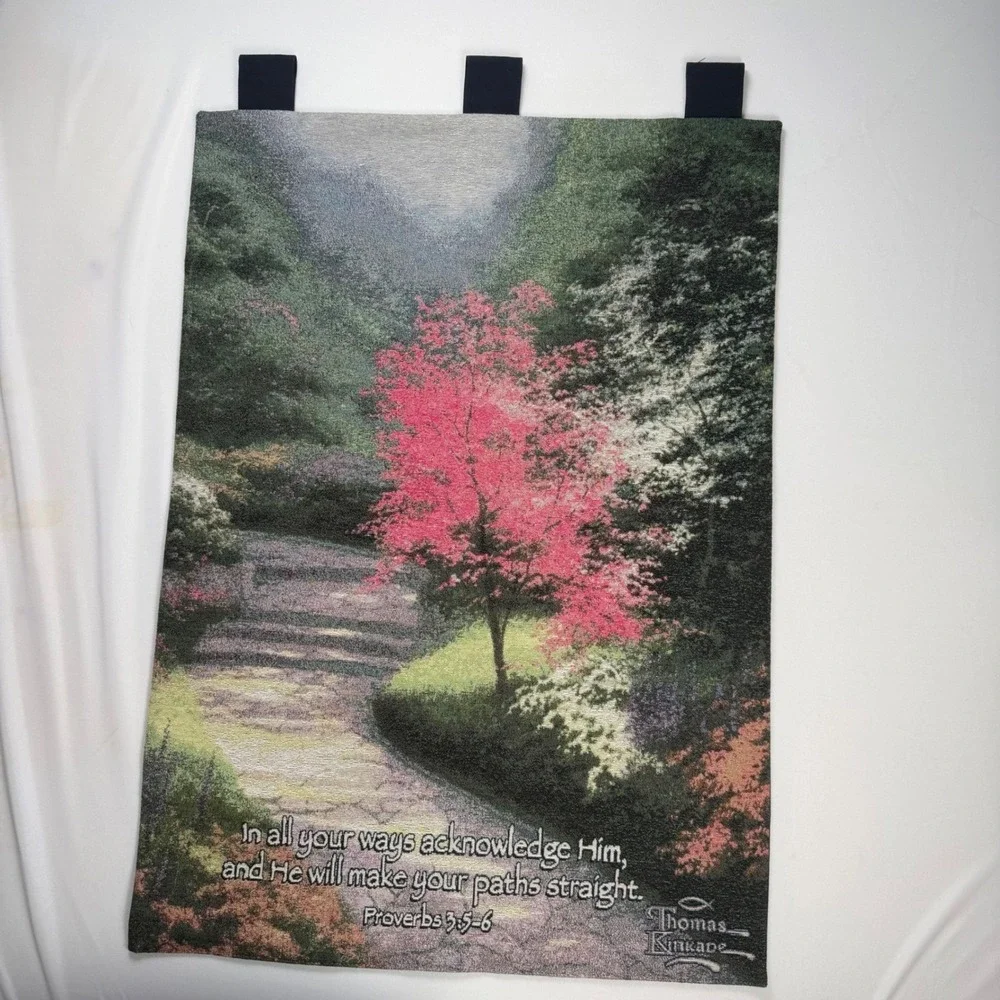 Thomas Kinkade Afternoon Tapestry Wall Hanging‎ Proverbs 3:5-6 Woven Art 26x36